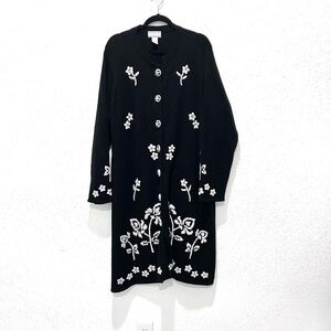 Venezia Vitale Black Knit embroidered long Cardigan 3X